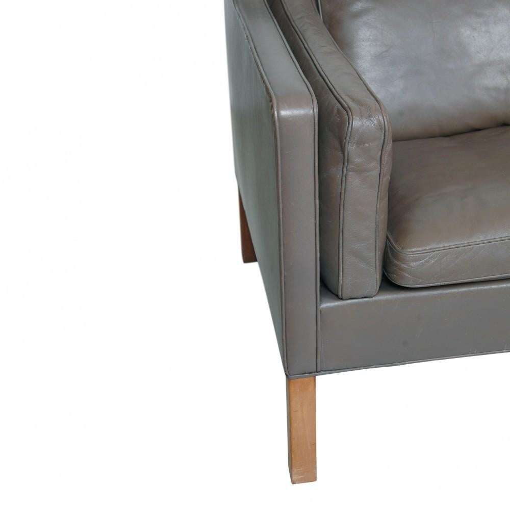 Børge Mogensen 2213 3-Sitzer Sofa in original grauem Leder im Angebot 1