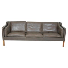 Vintage Børge Mogensen 2213 3-Seater Sofa in Original Gray Leather