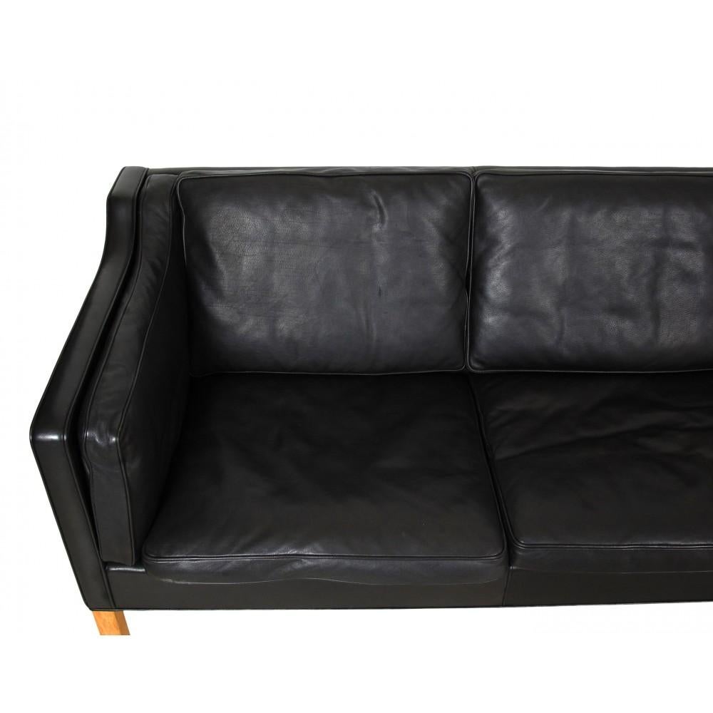 Danish Børge Mogensen 2213 3, Pers Sofa in Black Leather with Patina