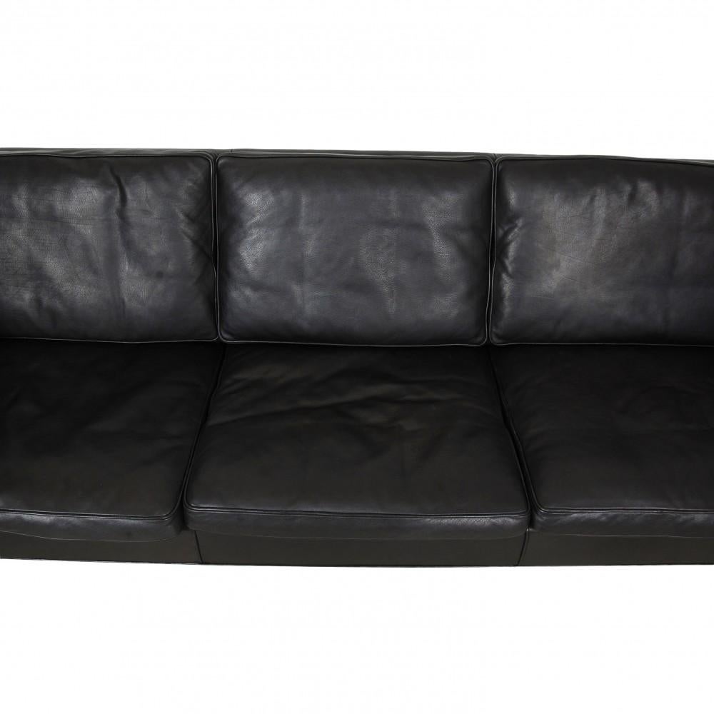 Børge Mogensen 2213 3, Pers Sofa in Black Leather with Patina In Good Condition In Herlev, 84