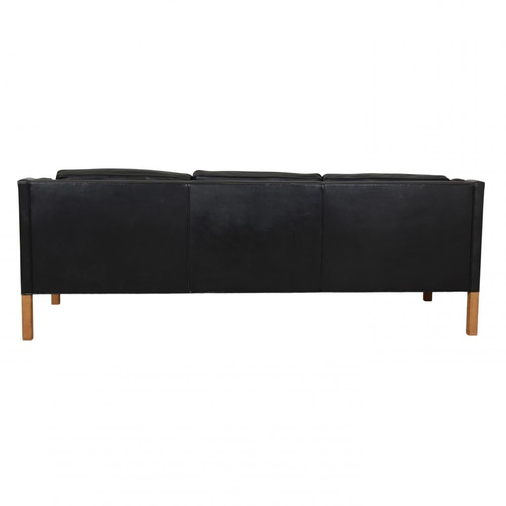 Børge Mogensen 2213 3, Pers Sofa in Black Leather with Patina 1