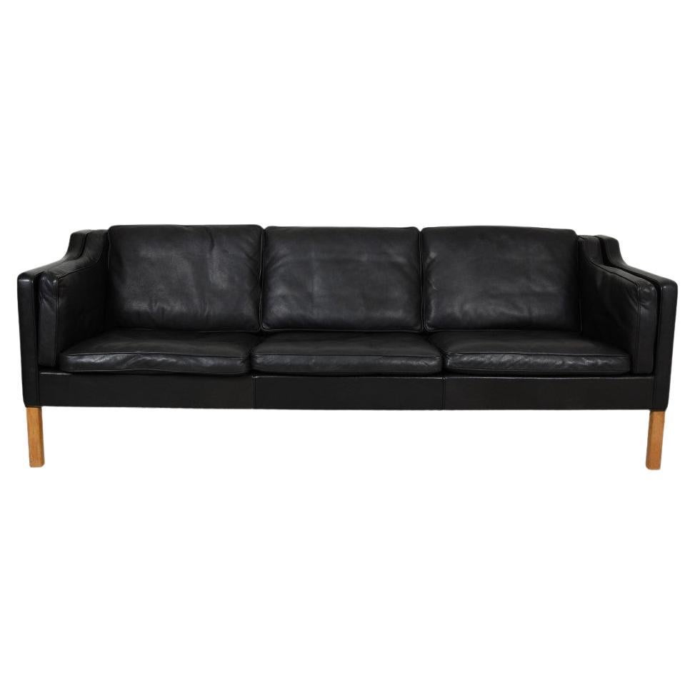Børge Mogensen 2213 3, Pers Sofa in Black Leather with Patina