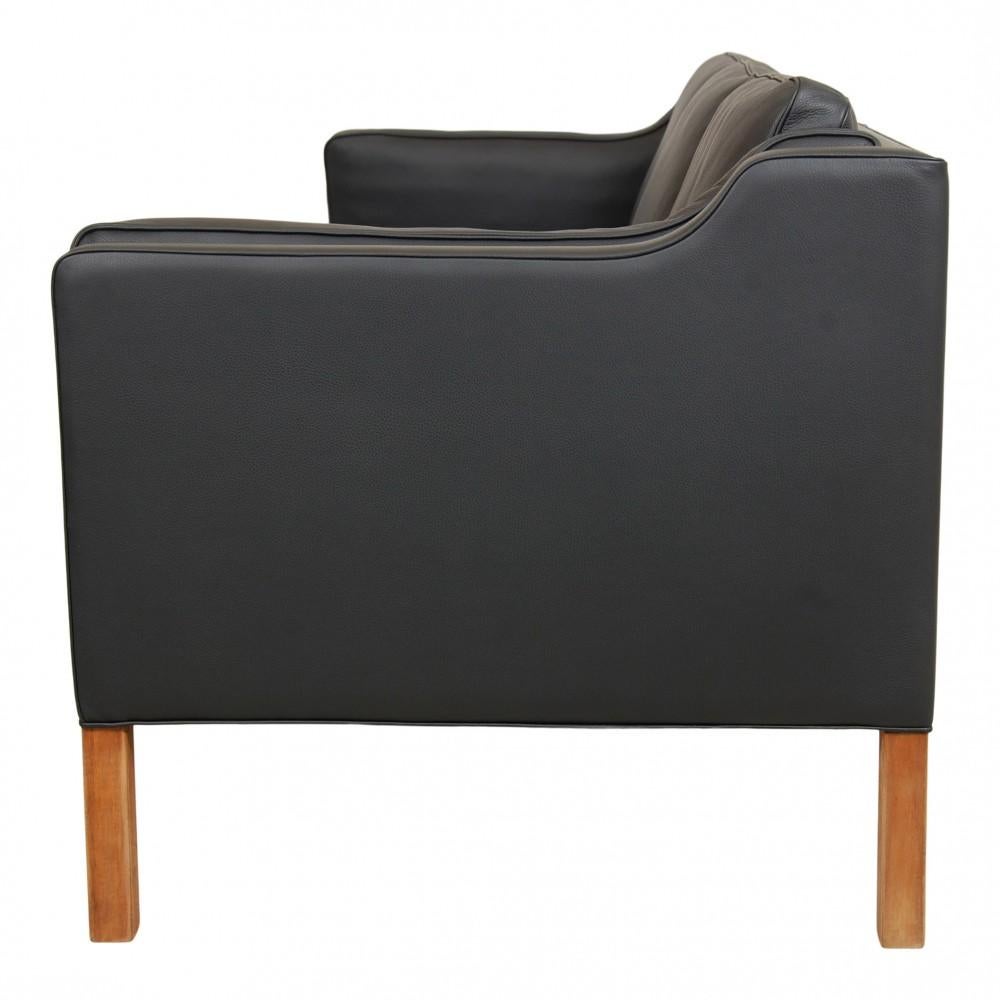 Mid-20th Century Børge Mogensen 2213 3.Pers Sofa Reupholstered in Black Bizon Leather