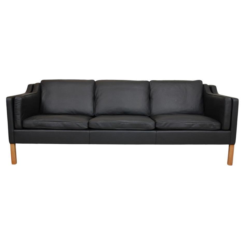 Børge Mogensen 2213 3.Pers Sofa Reupholstered in Black Bizon Leather For Sale