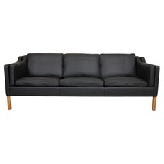 Børge Mogensen 2213 3.Pers Sofa Reupholstered in Black Bizon Leather