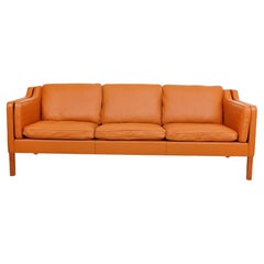 Børge Mogensen 2213 3, Pers Sofa Reupholstered in Cognac Bizon Leather
