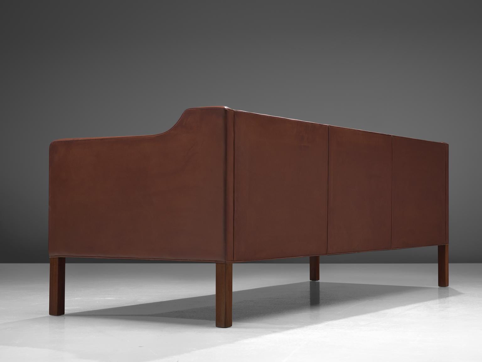 Mid-Century Modern Børge Mogensen 2213 Sofa in Brown Leather 