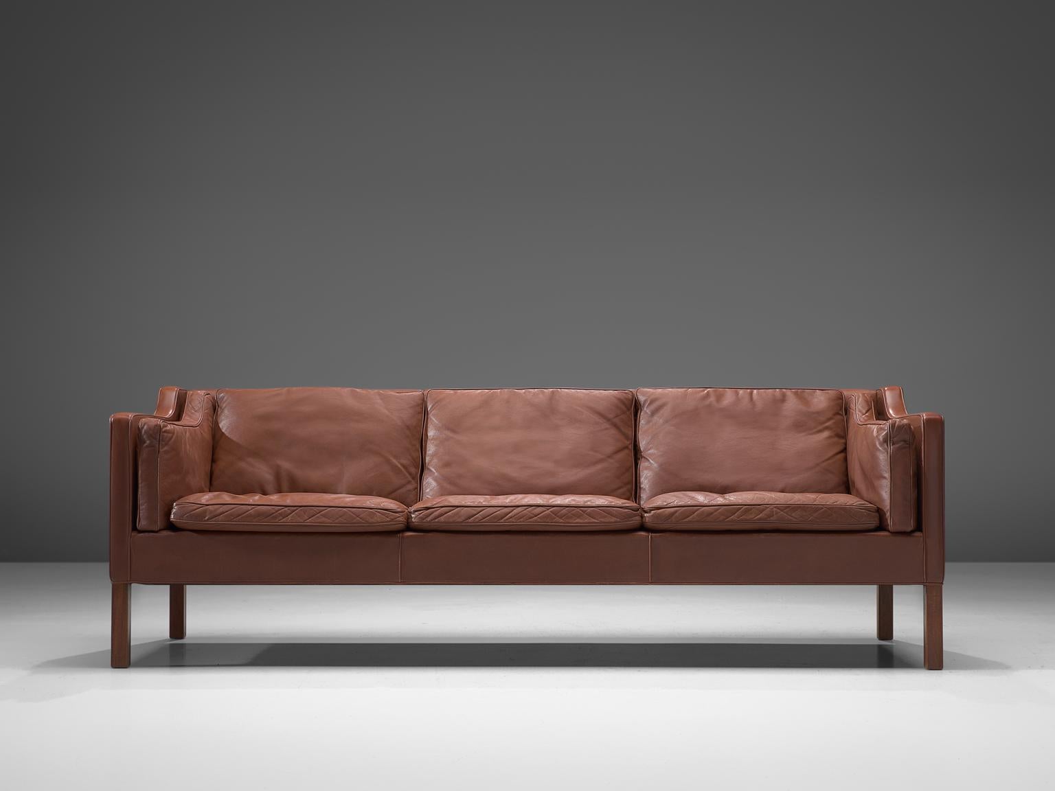 Danish Børge Mogensen 2213 Sofa in Brown Leather 