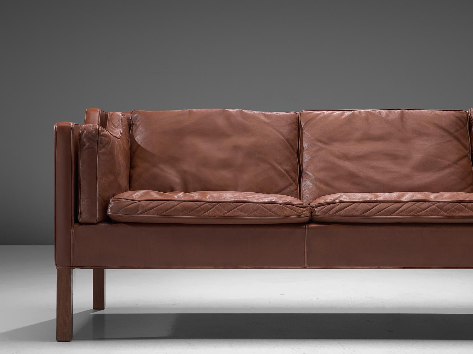 Stained Børge Mogensen 2213 Sofa in Brown Leather 