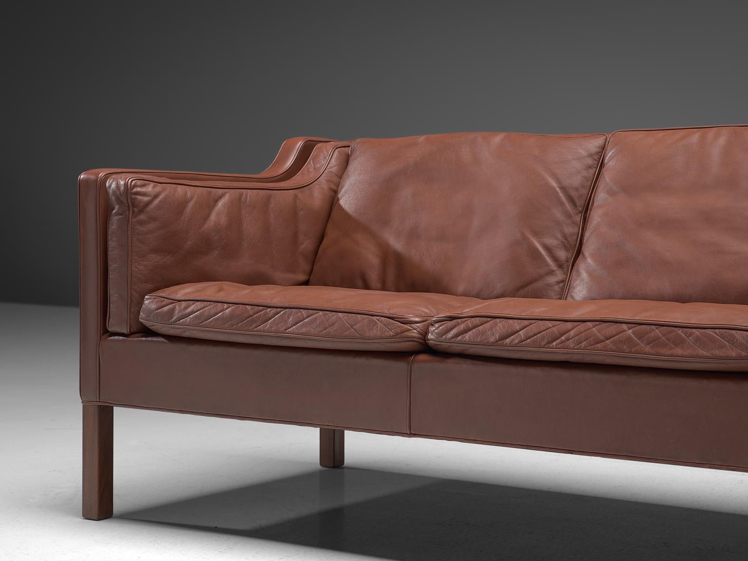Stained Børge Mogensen 2213 Sofa in Brown Leather