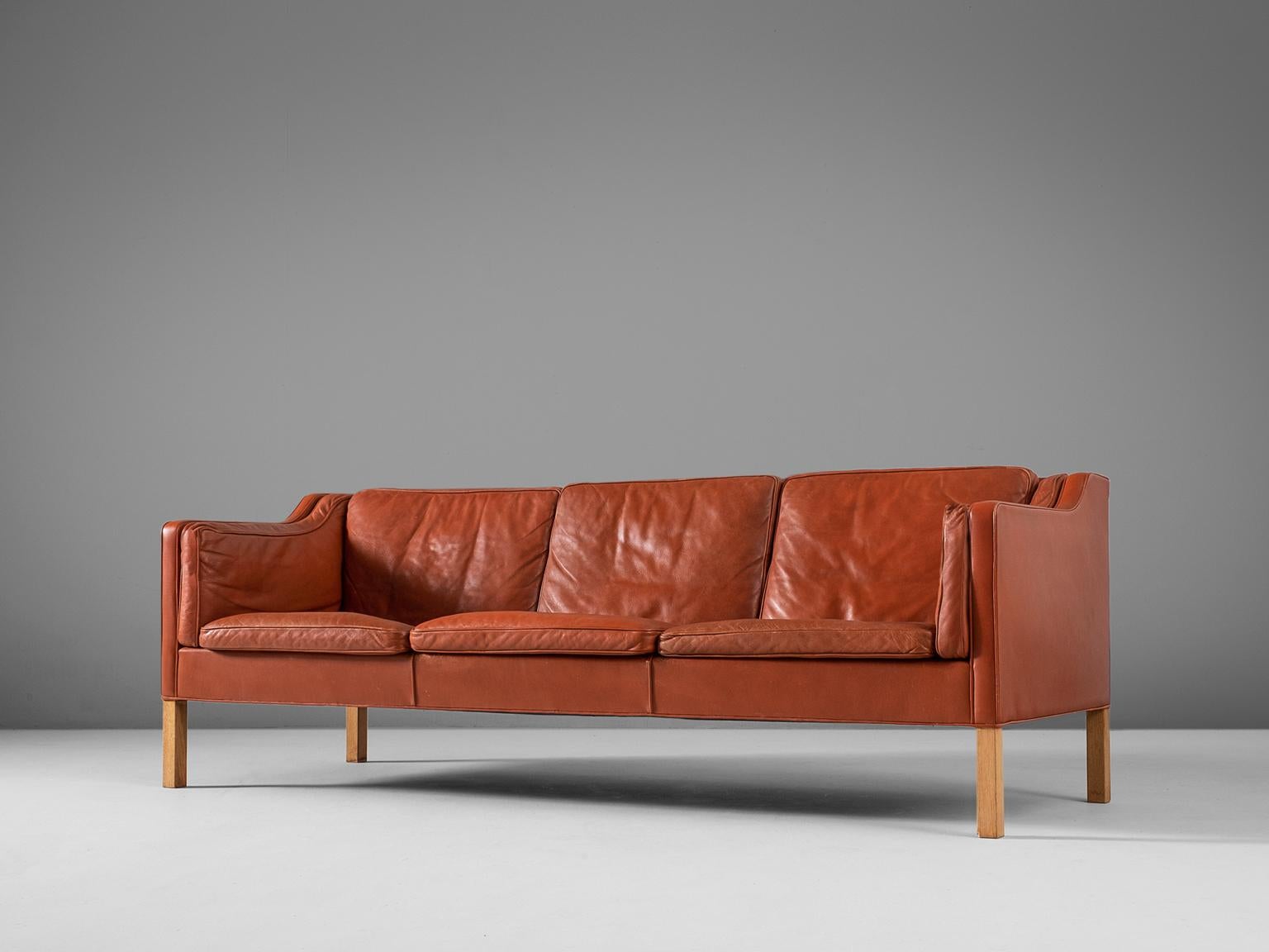 Scandinavian Modern Børge Mogensen 2213 Sofa in Cognac Leather
