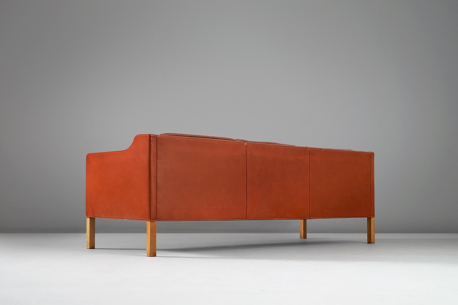 Danish Børge Mogensen 2213 Sofa in Cognac Leather