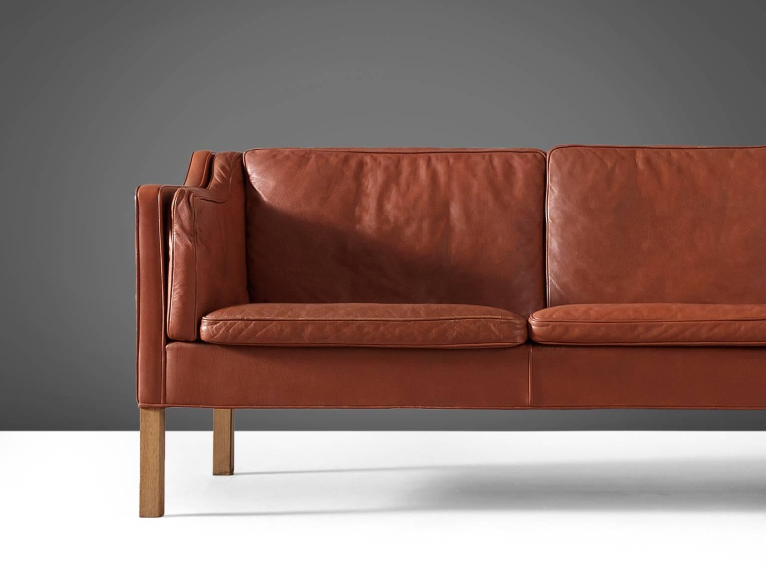 Scandinavian Modern Børge Mogensen 2213 Sofa in Cognac Leather