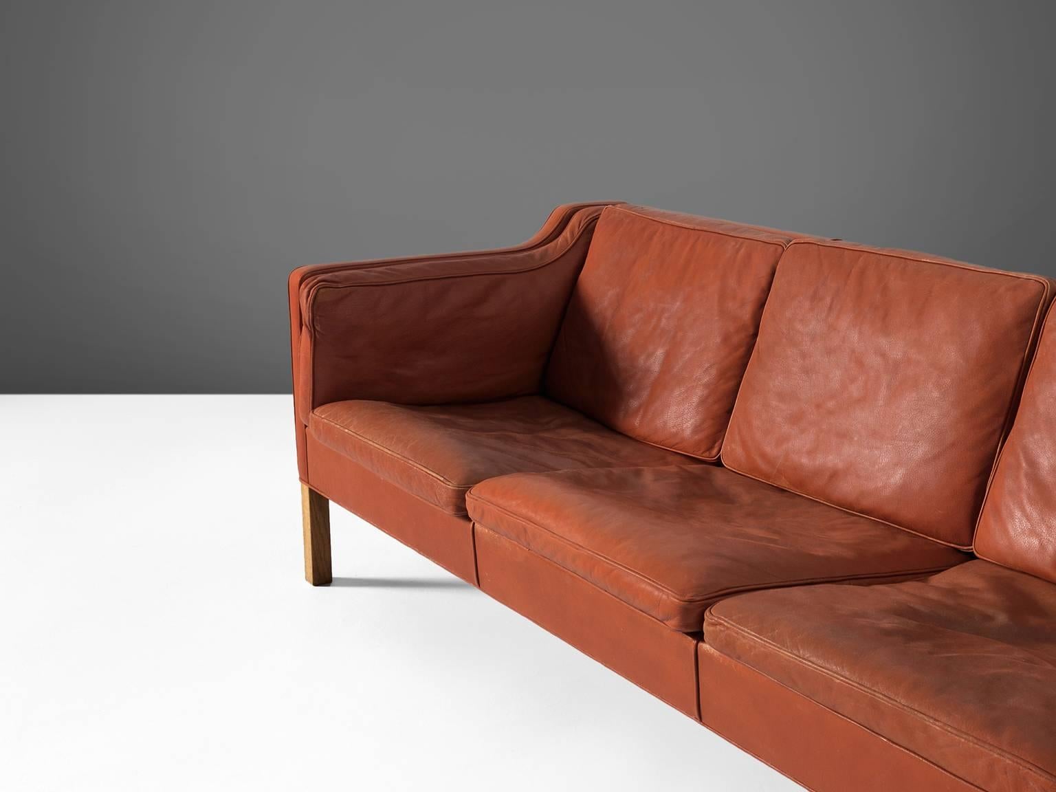 Danish Børge Mogensen 2213 Sofa in Cognac Leather