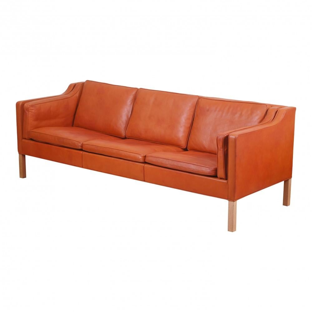 Børge Mogensen 3. seater Sofa model 2213 in patinated cognac leather from around the 80's. Appears in good condition with patina 