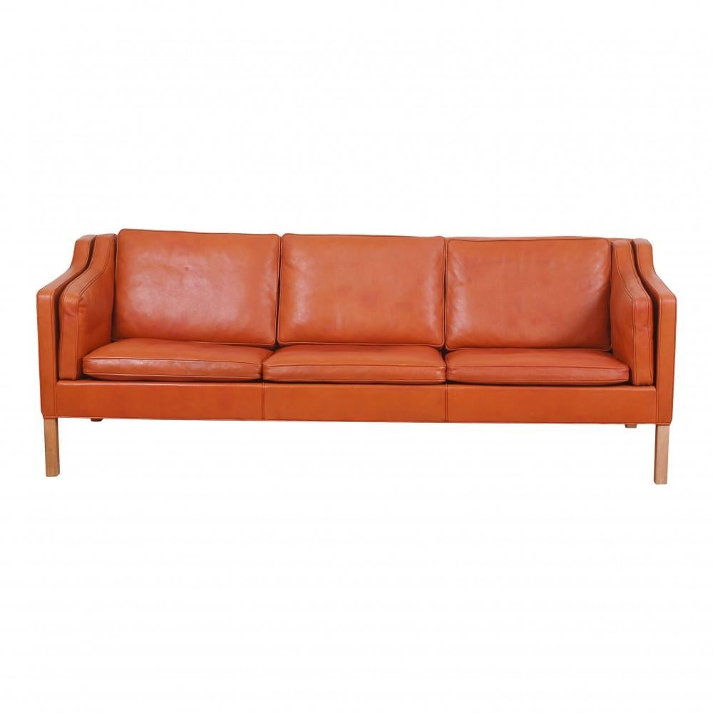 Scandinavian Modern Børge Mogensen 2213 sofa with original patinated cognac leather
