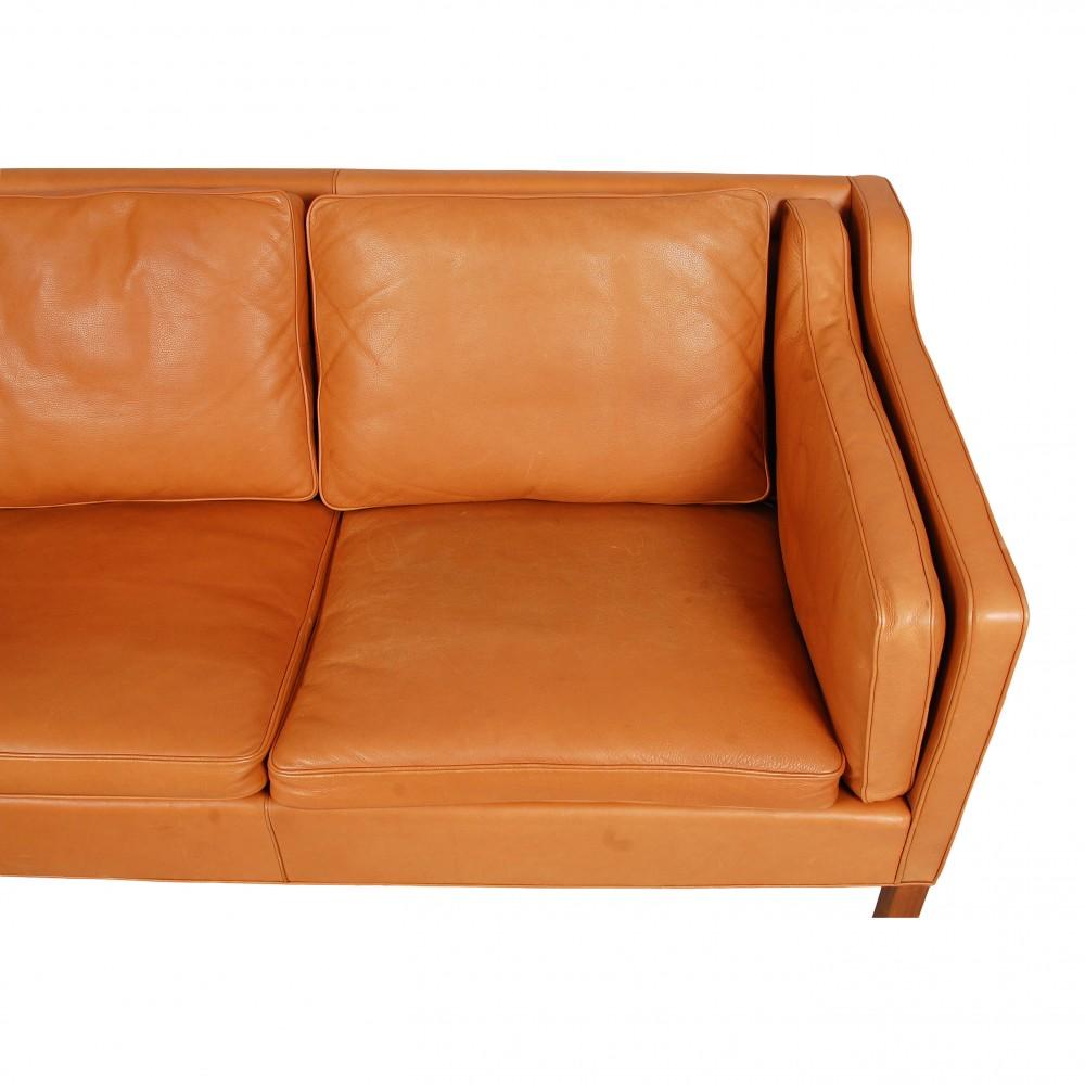 Danish Børge Mogensen 2213 Sofa with Patinated Cognac Leather