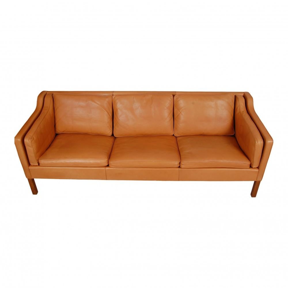 Børge Mogensen 2213 Sofa with Patinated Cognac Leather In Fair Condition For Sale In Herlev, 84