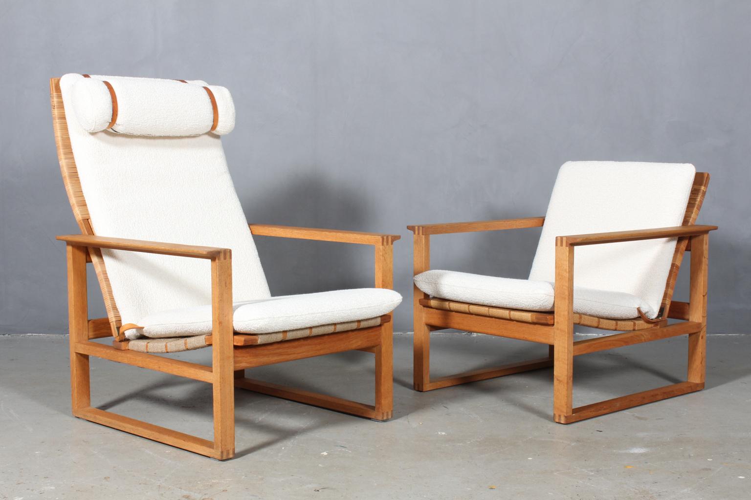 Børge Mogensen 2254/2256 Oak Sled Lounge Chairs in Cane, 1956, Denmark In Good Condition In Esbjerg, DK