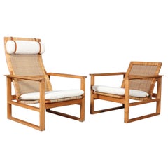 Børge Mogensen 2254/2256 Oak Sled Lounge Chairs in Cane, 1956, Denmark