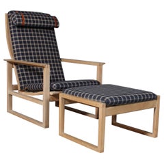 Børge Mogensen 2254 Oak Sled Lounge Chair and Ottoman in, 1956, Denmark