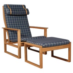 Børge Mogensen 2254 Oak Sled Lounge Chair and Ottoman in, 1956, Denmark