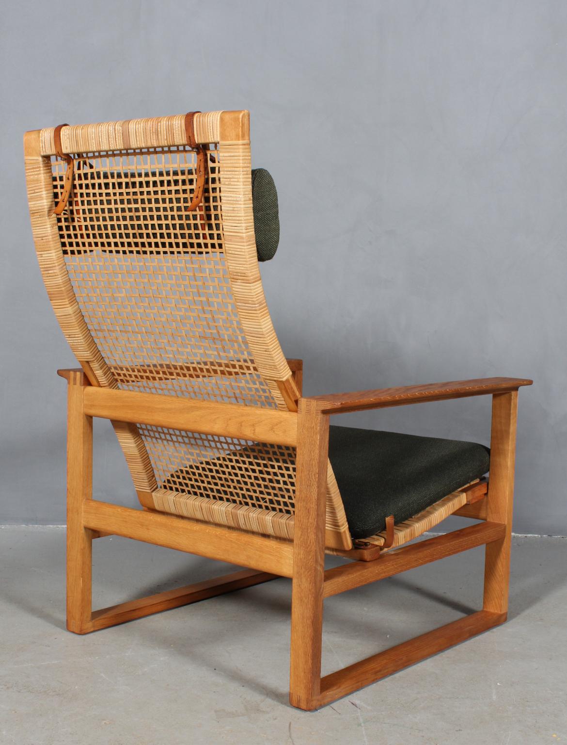Børge Mogensen 2254 Oak Sled Lounge Chair and Ottoman In Cane, 1956, Denmark 6