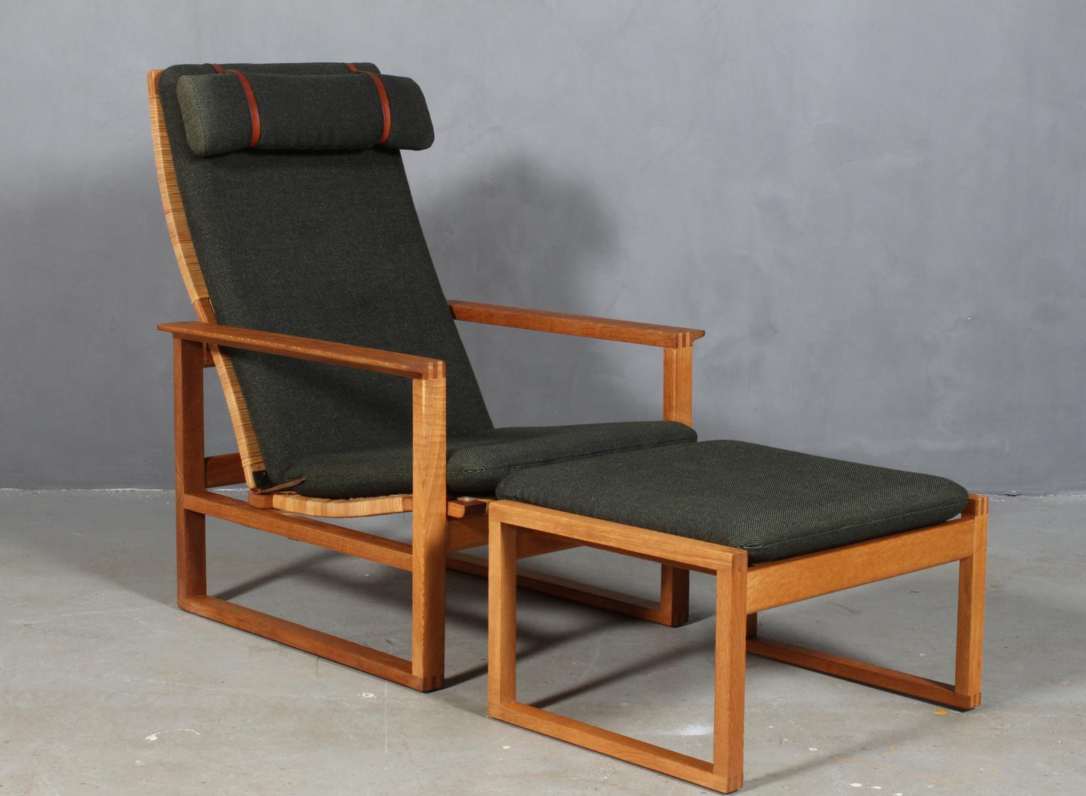 Danish Børge Mogensen 2254 Oak Sled Lounge Chair and Ottoman In Cane, 1956, Denmark