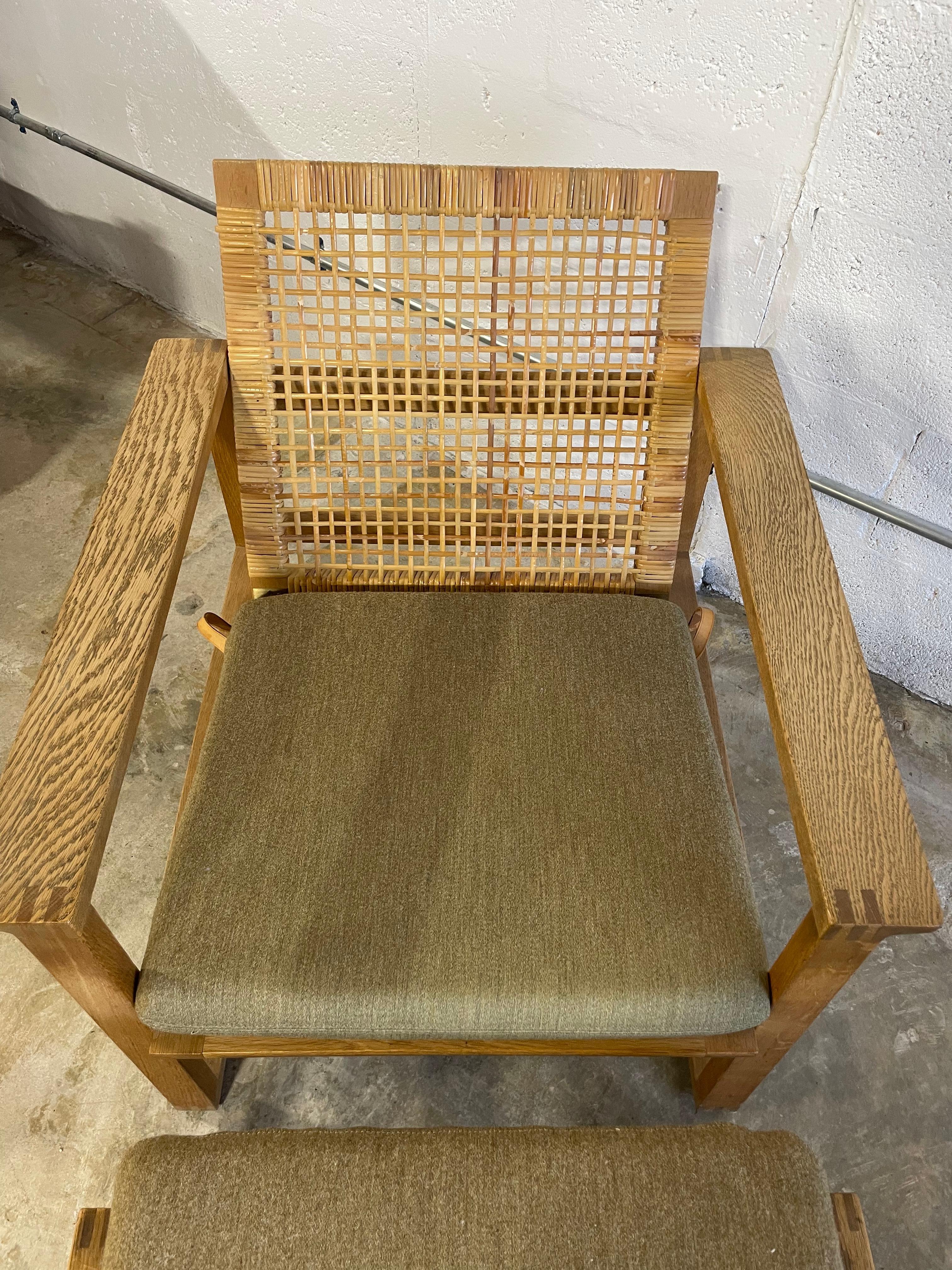 Børge Mogensen 2254 Oak Sled Lounge Chair and Ottoman in Cane 5