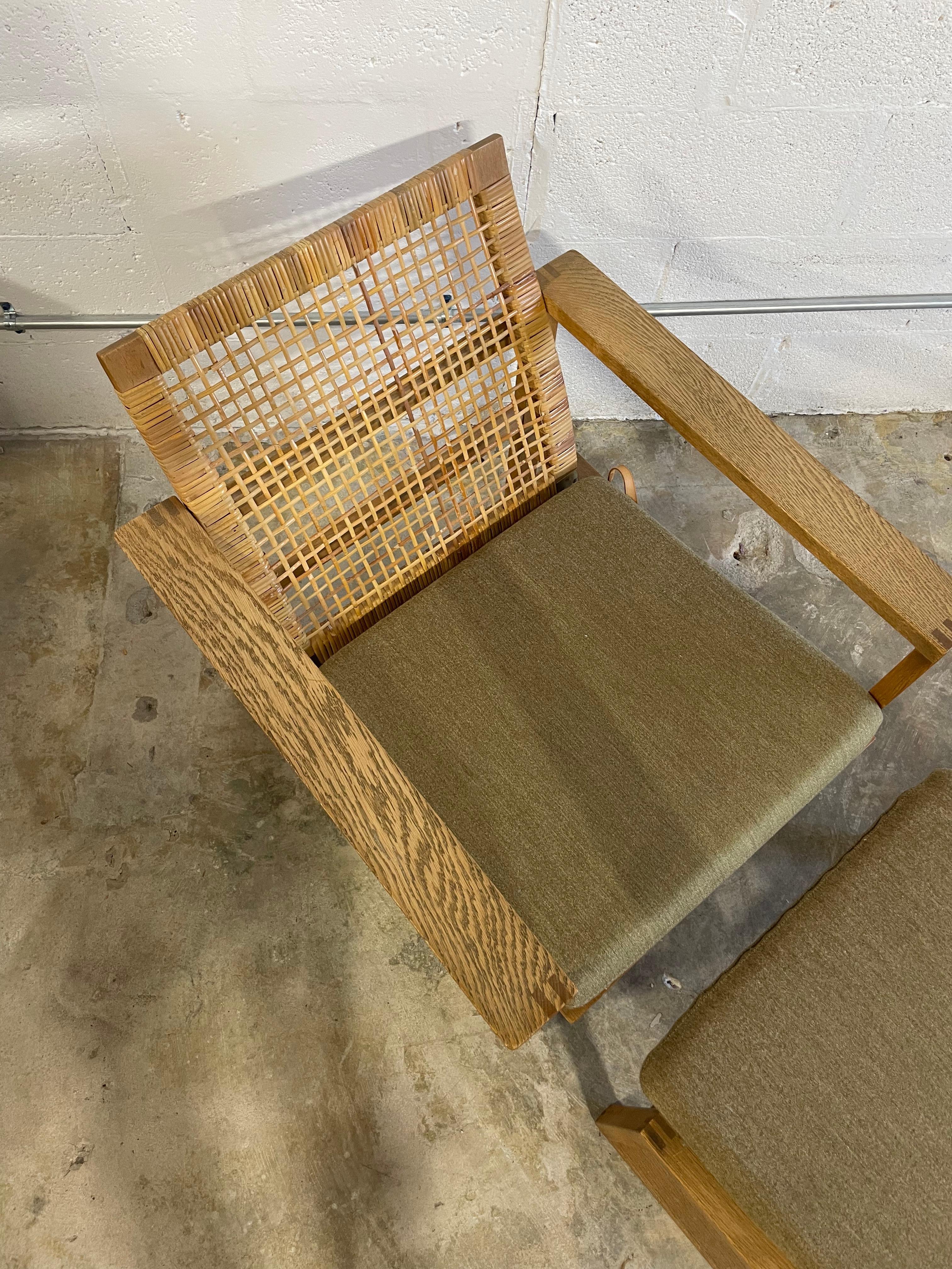 Børge Mogensen 2254 Oak Sled Lounge Chair and Ottoman in Cane In Good Condition In Fort Lauderdale, FL