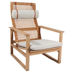 Børge Mogensen 2254 Oak Sled Lounge Chair in Cane, 1956, Denmark