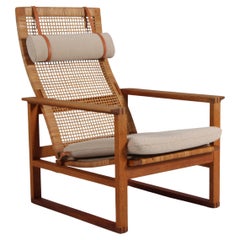 Børge Mogensen 2254 Eichenholzschlitten Sessel aus Rohr, 1956, Dänemark