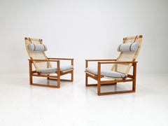 Børge Mogensen 2254 Oak Sled Lounge Chairs in Cane, 1956, Fredericia, Denmark