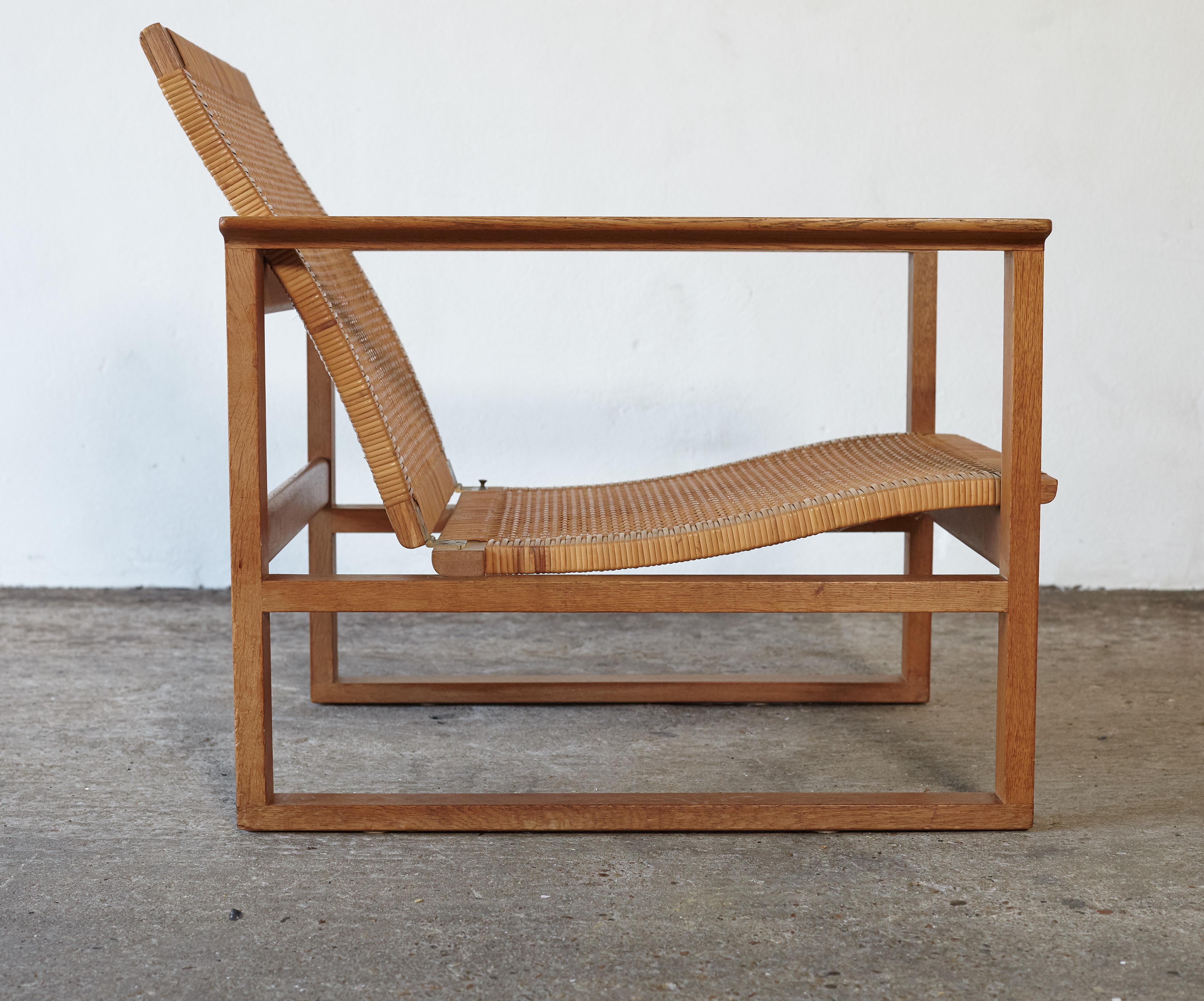 Børge Mogensen 2256 Oak and Cane Sled Lounge Chair, Fredericia, Denmark, 1950s 1