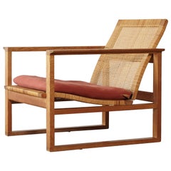 Børge Mogensen 2256 Oak and Cane Sled Lounge Chair, Fredericia, Denmark, 1950s