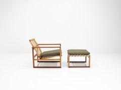Børge Mogensen 2256 Oak Sled Lounge Chairs in Cane, 1956, Fredericia, Denmark