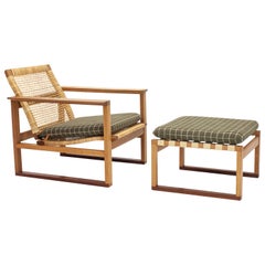 Børge Mogensen 2256 Oak Sled Lounge Chairs in Cane, 1956, Fredericia, Denmark