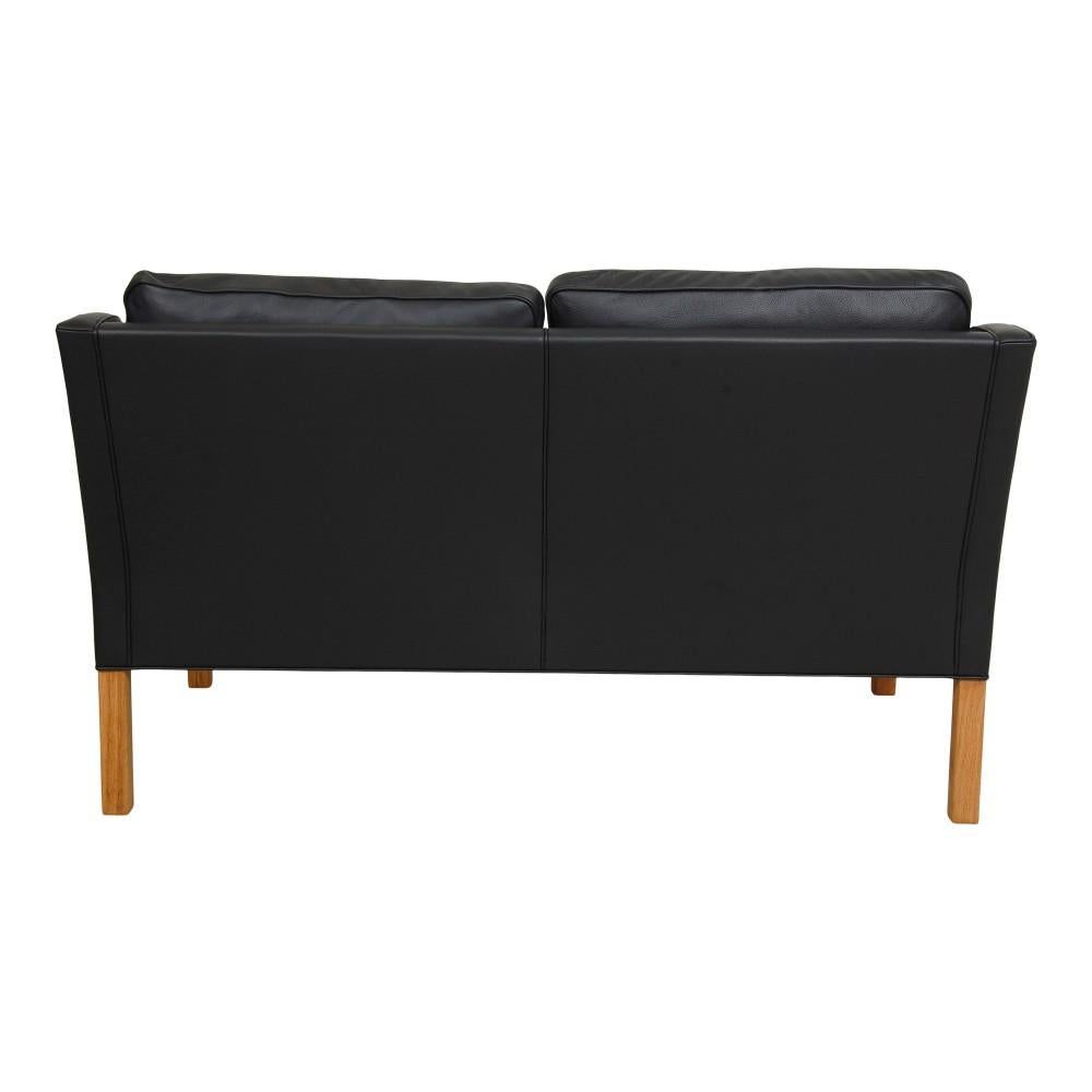 Mid-20th Century Børge Mogensen 2322 2-Pers Sofa Newly Upholstered with Black Bison Leather For Sale