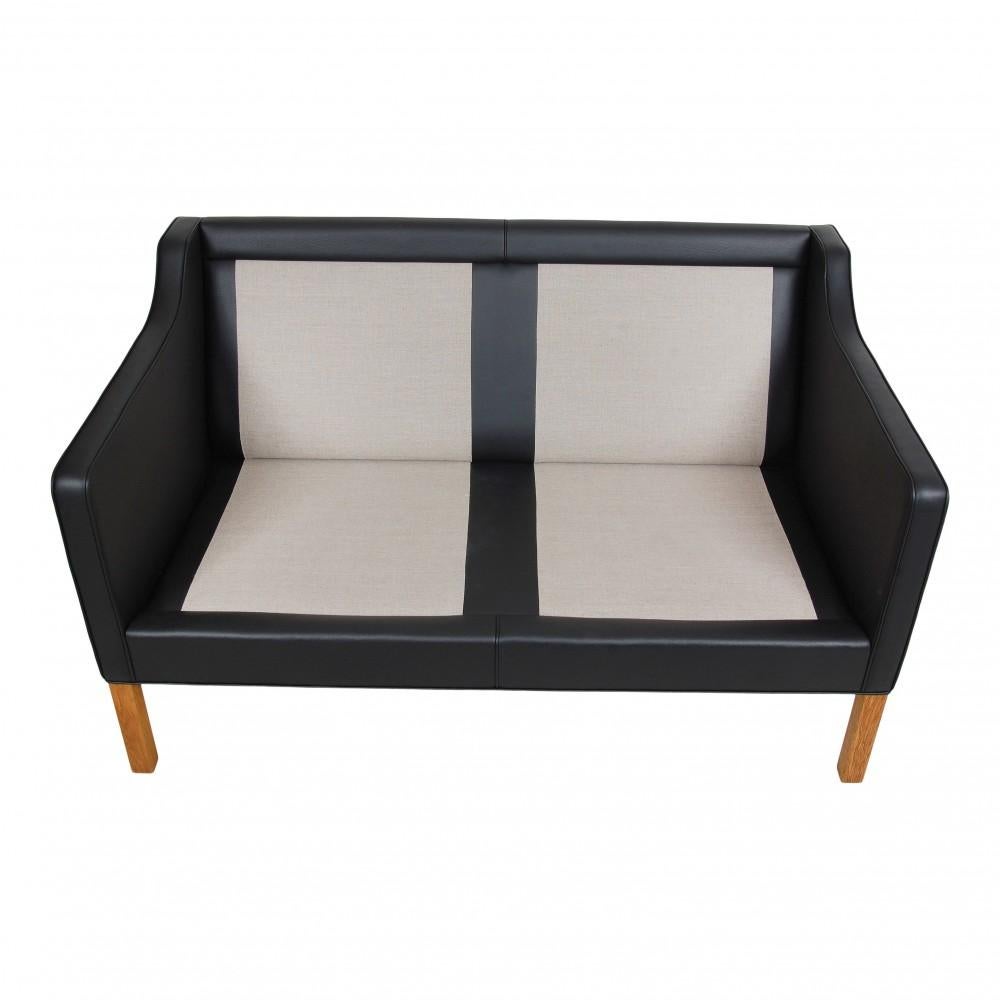 Børge Mogensen 2322 2-Pers Sofa Newly Upholstered with Black Bison Leather 2
