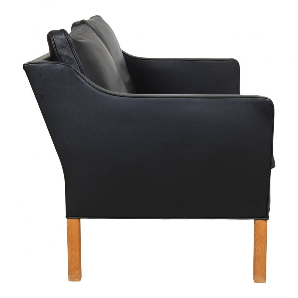 Leather Børge Mogensen 2322 2-seater sofa with black bison and oak
