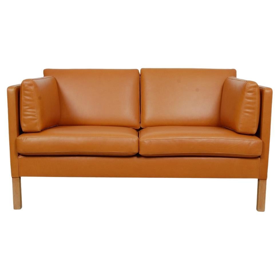 Børge Mogensen 2442, 2, Seater Sofa Reupholstered in Cognac Anilin Leather For Sale