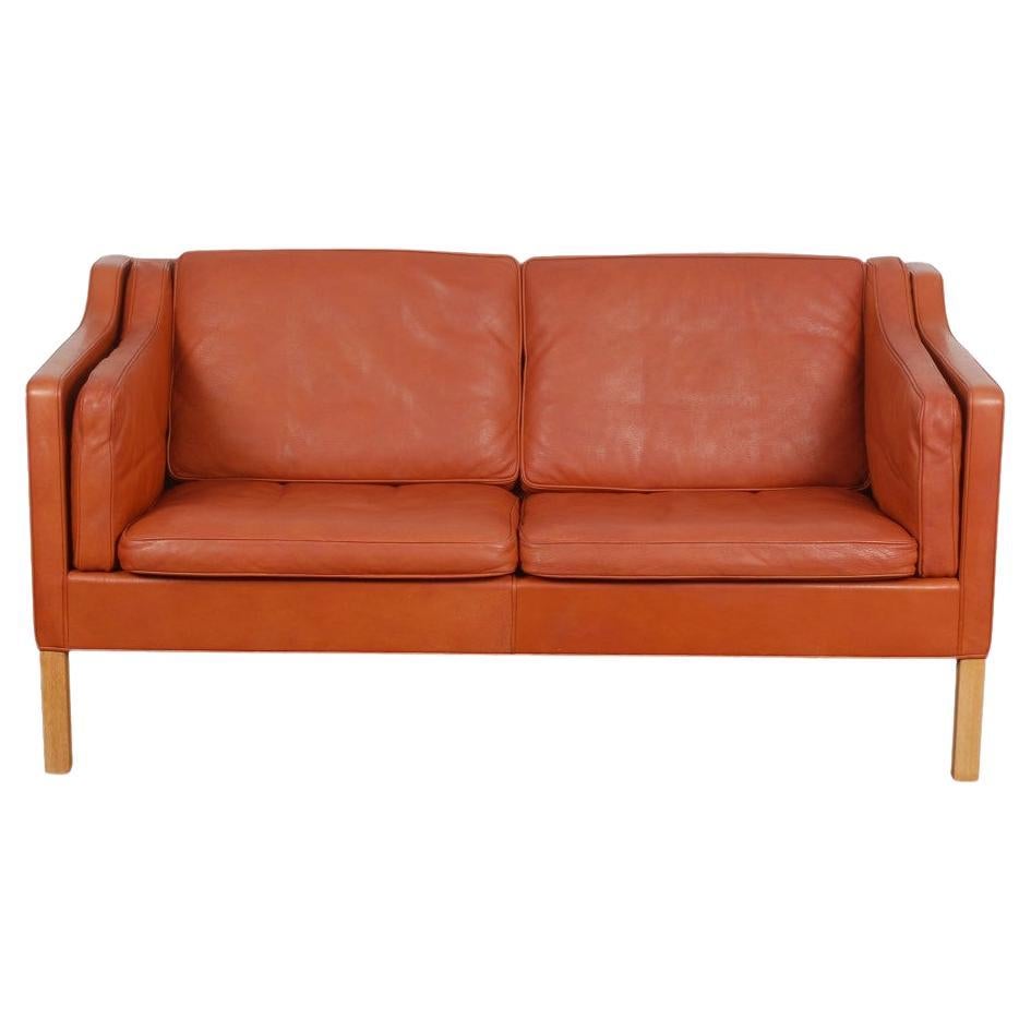 Børge Mogensen 2pers 2212 sofa with patinated cognac leather For Sale