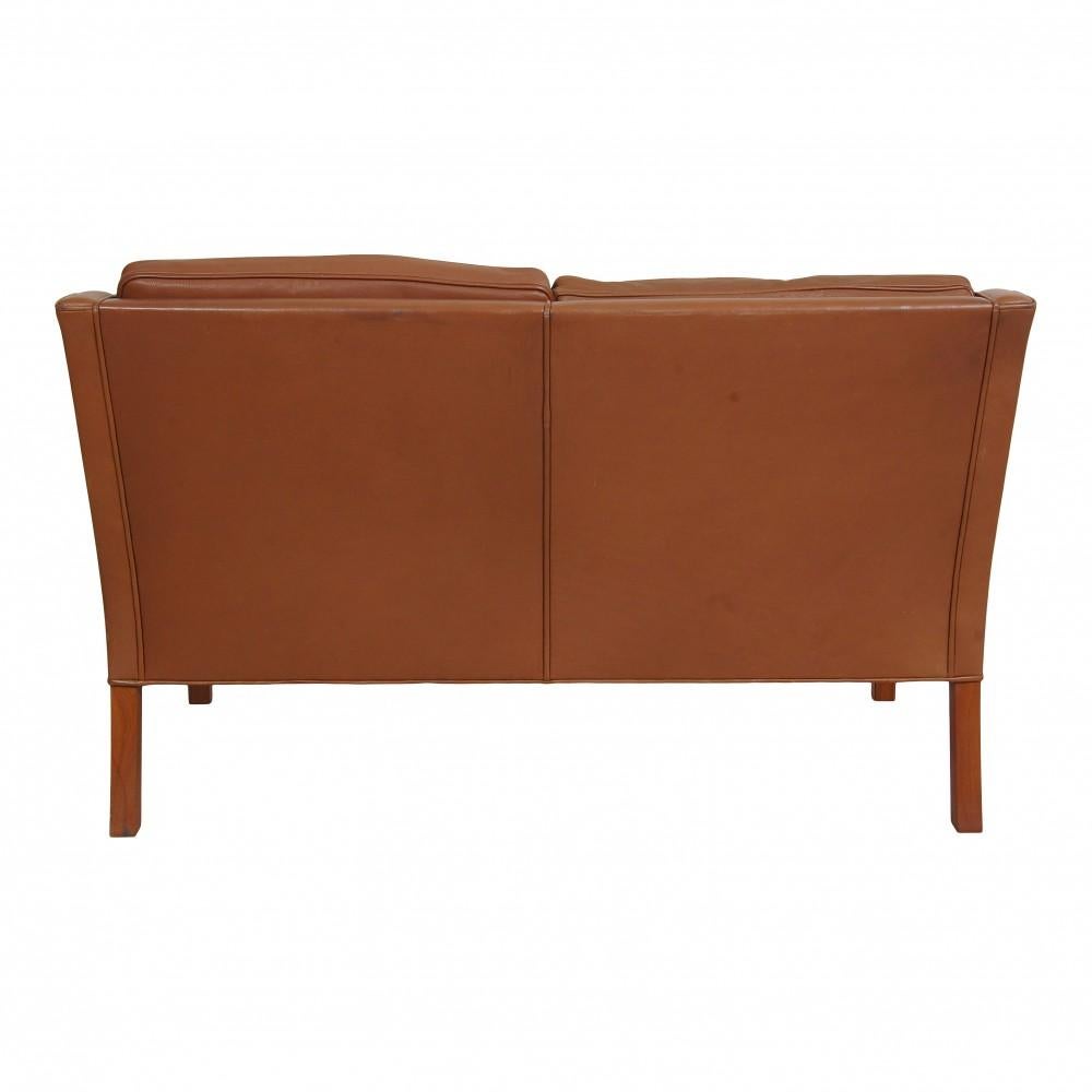 Scandinavian Modern Børge Mogensen 2.Pers Sofa 2208 in Brown Leather with Patina For Sale