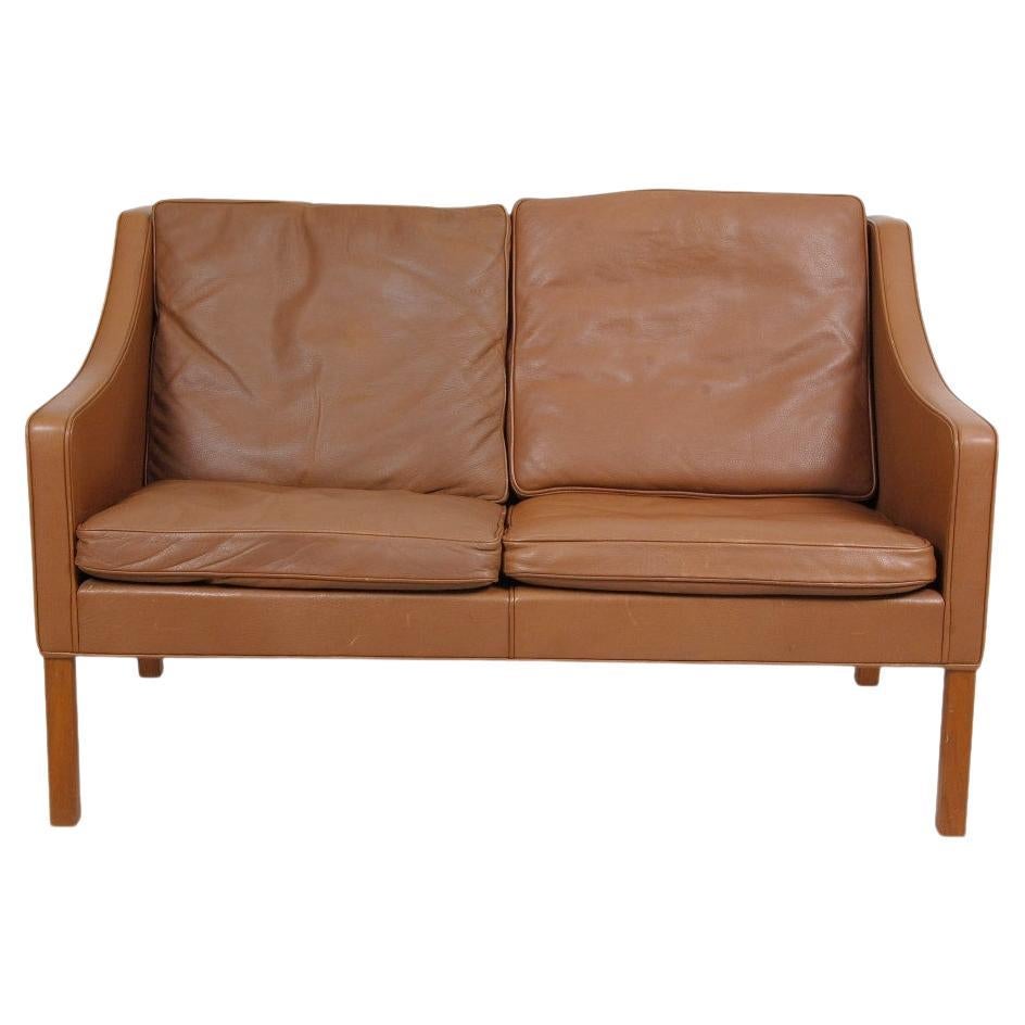 Børge Mogensen 2.Pers Sofa 2208 in Brown Leather with Patina For Sale