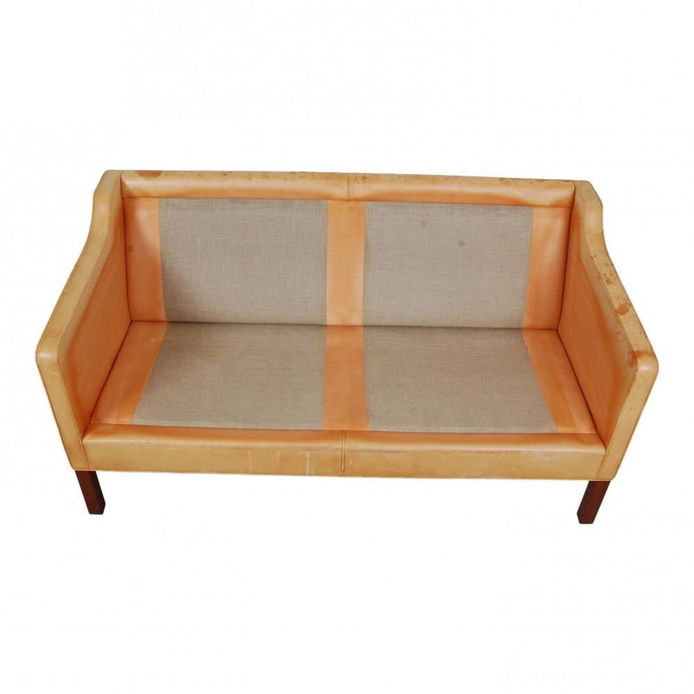 Mid-20th Century Børge Mogensen 2.Pers Sofa 2212 in Patinated Natural Leather For Sale