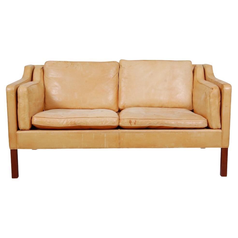 Børge Mogensen 2.Pers Sofa 2212 in Patinated Natural Leather For Sale