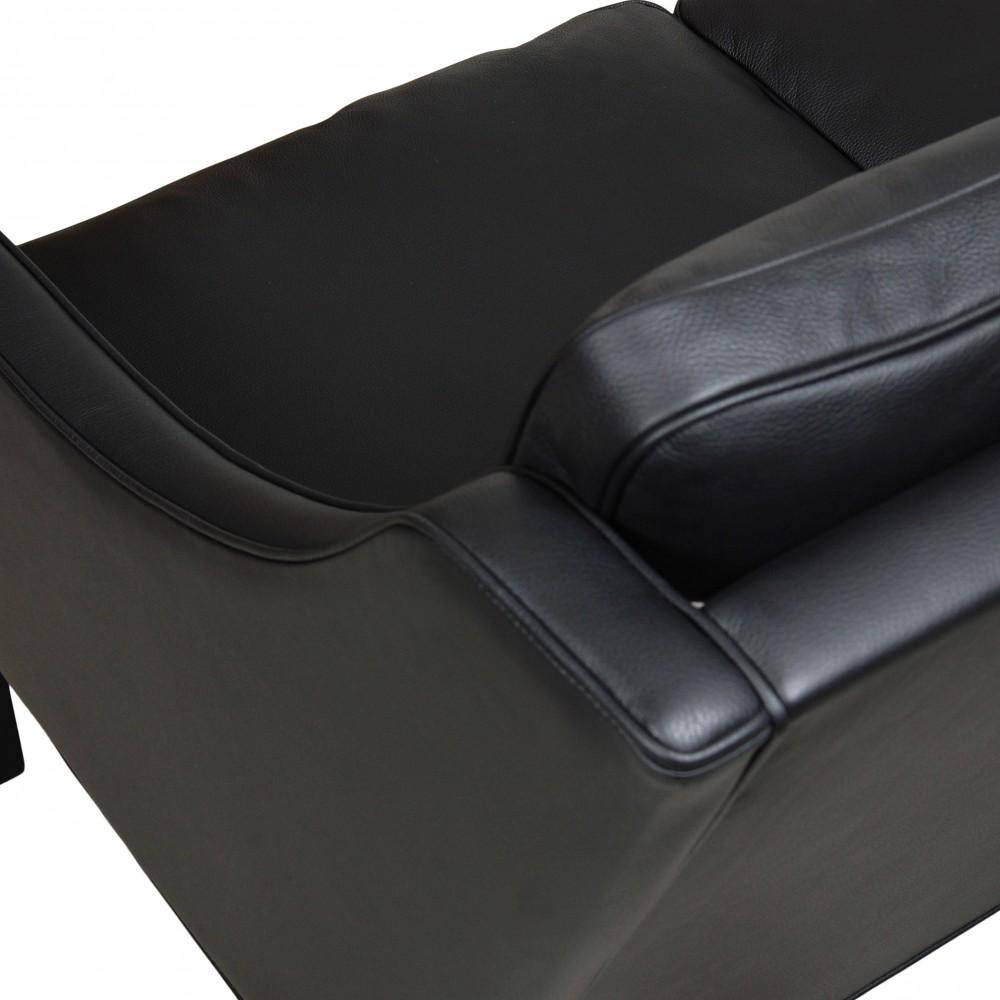 Børge Mogensen 2.Pers Sofa Model 2208, Reupholstered with Black Bison Leather In Good Condition For Sale In Herlev, 84