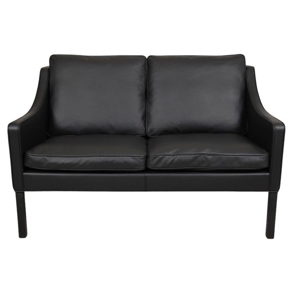 Børge Mogensen 2.Pers Sofa Model 2208, Reupholstered with Black Bison Leather For Sale