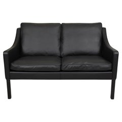 Børge Mogensen 2.Pers Sofa Modell 2208, neu gepolstert mit schwarzem Bisonleder