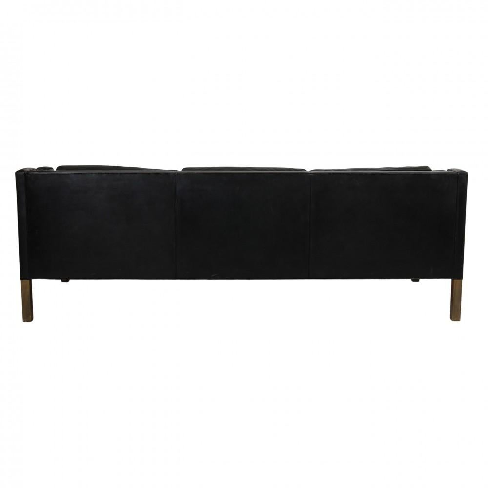 Børge Mogensen 3 Seater Sofa 2213 in Original Black Leather For Sale 4